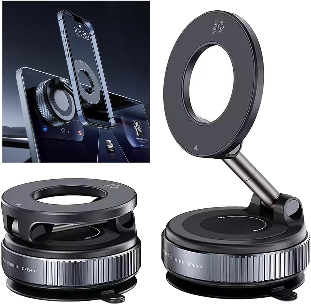 Magnetische Autotelefoonhouder 360° Verstelbaar Inklapbaar - 24 N55 Magneten 68kg Draagkracht - Zuignap Met Draaivergrendeling, draagbare opvouwbare magnetische houder van aluminiumlegering