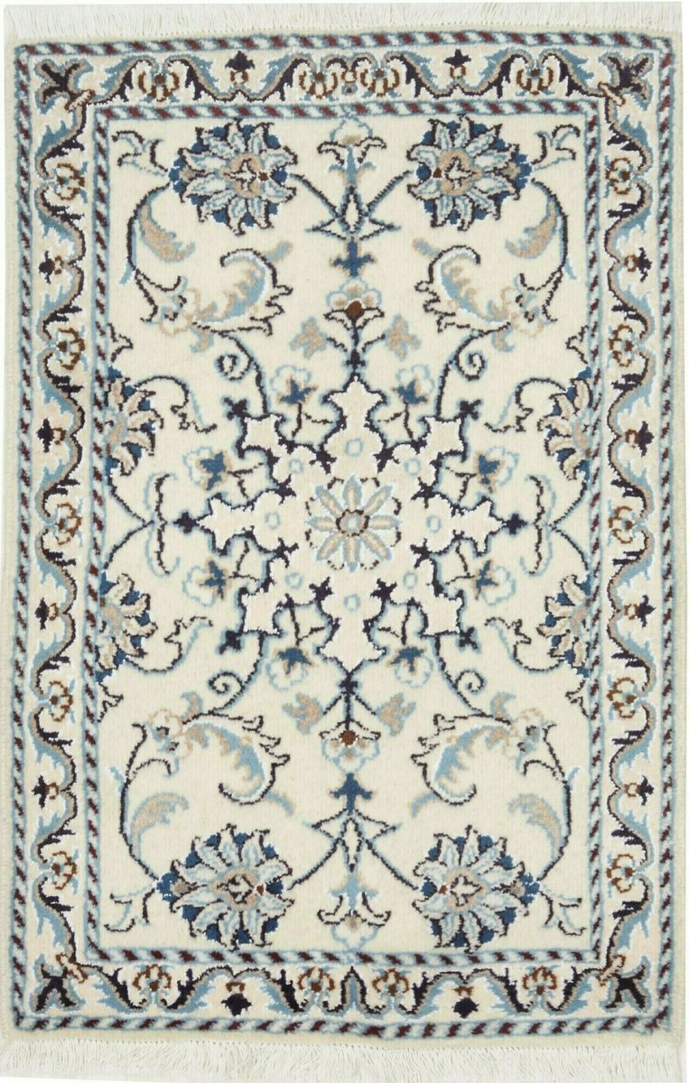 Handgeknoopt Nain tapijt van wol – Ivoor met blauw – Klassiek Perzisch design