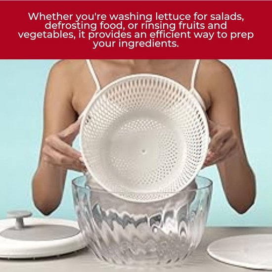 Grote Salade Centrifuge met Deksel - Droog en Bewaar Bladgroenten - Ø 26 cm — afbeelding 5