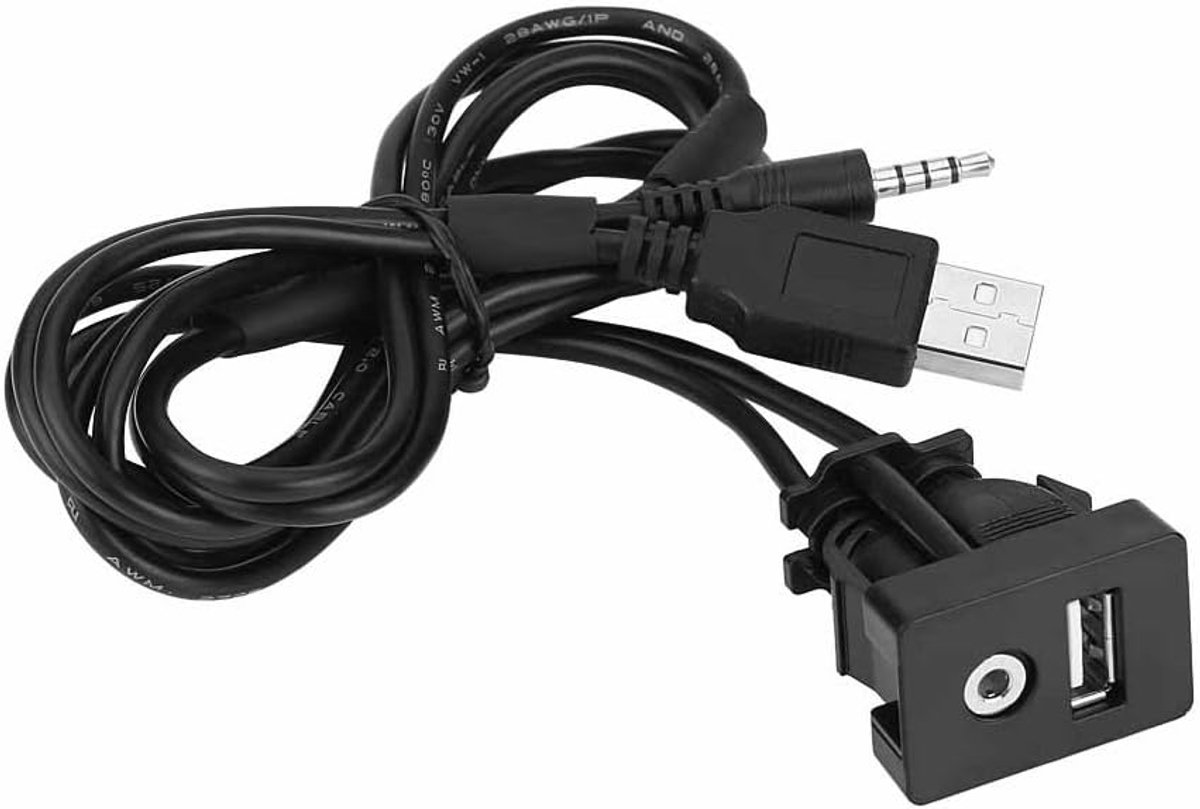 USB AUX 3.5mm jack adapter flush-mount socket - kabel verlenging voor auto