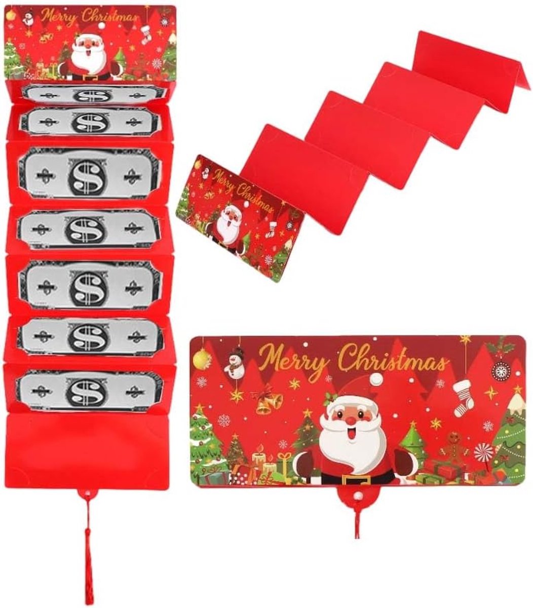 Kerstgeld envelop - Universele Kerst spaarpot - Kerstmis - Cadeaukaart organizer - Nieuwe verrassings kerstgeld envelop - Met 10 compartimenten - Opvouwbaar - DIY kerst verrassings cadeauverpakking - Feest spaarpot - Met kwastje - Rood