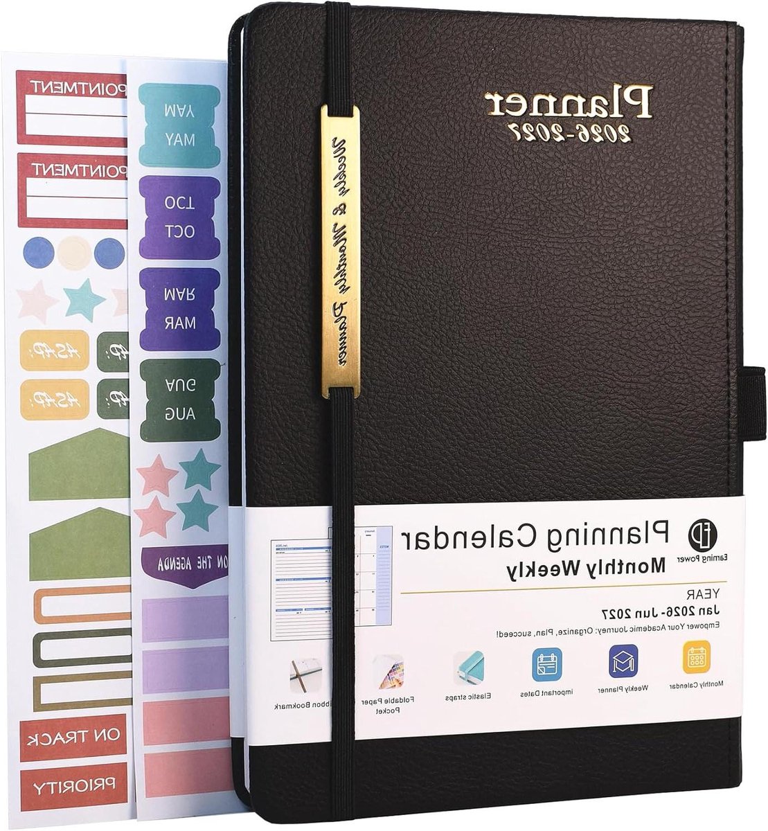 CSGoods - Dagboek 2026-2027 voor weekplanning in A5 formaat met lederen hoes (zwart)