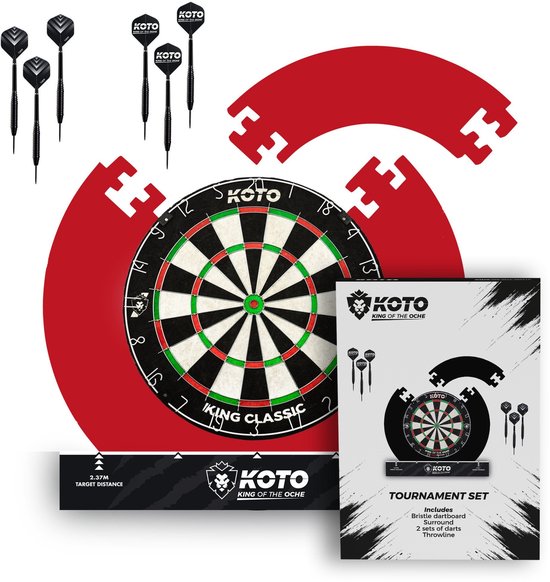 KOTO Tournament Set Rood, DartSet, Officiële Standaard, Sisal Dartbord & Dartpijlen & Surround
