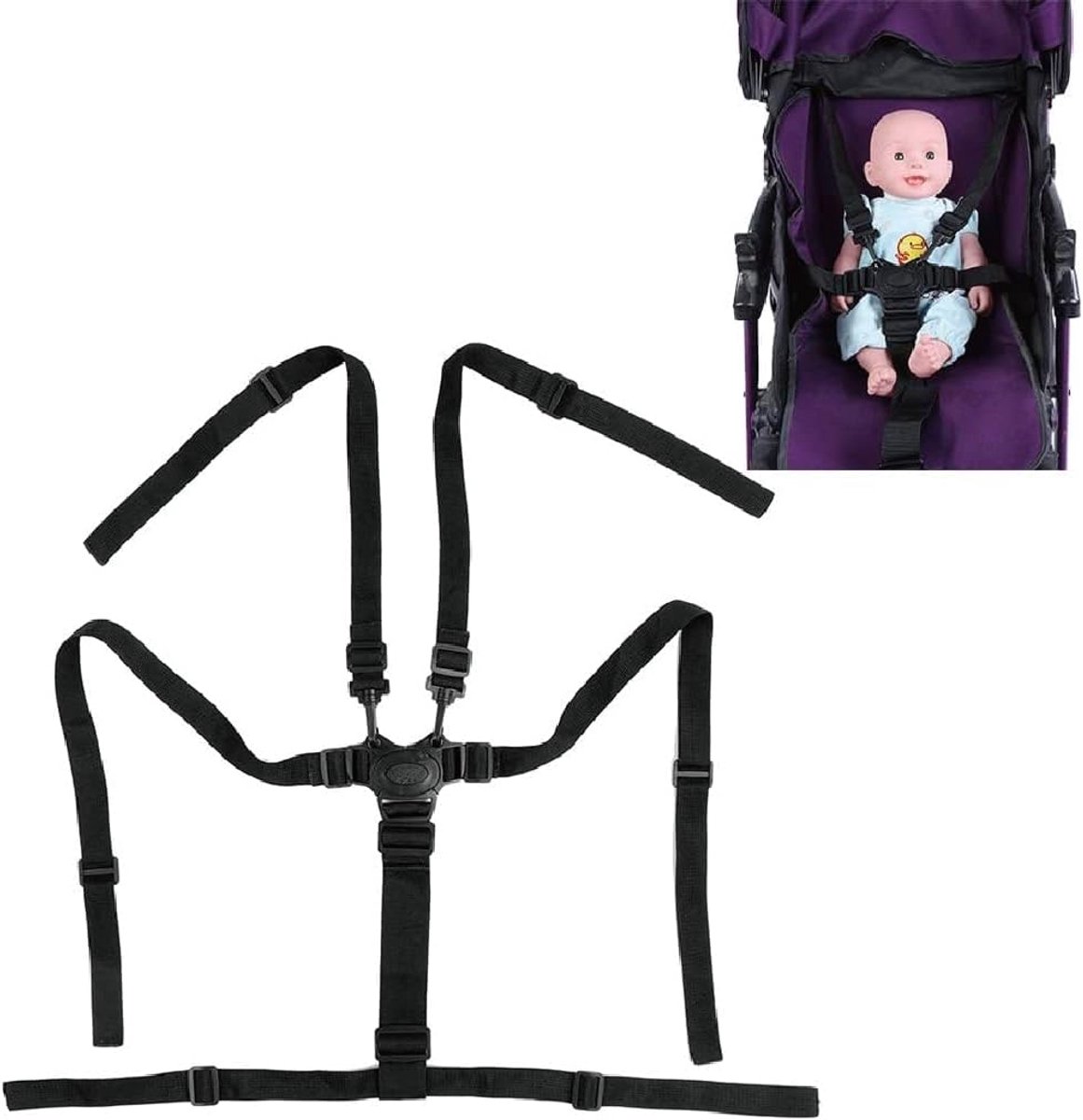 Universele Baby 5-Punten Veiligheidsriem - Vervangingsriem voor Kinderwagens - Anti-Rotatie Bescherming - Verstelbaar voor Houten Kinderwagens