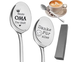 Allecto Plus - Set van 2 Koffielepels/Theelepels van Roestvrij Staal met Gravure - Perfect Cadeau voor Opa en Oma - Kerstcadeau - Paascadeau - Uniek Design