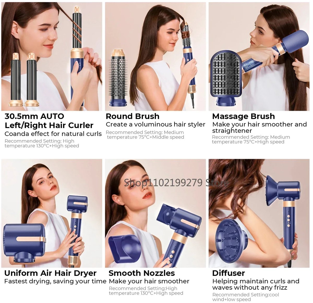 Fohnborstel - Fohn met diffuser - 7 in 1 - Haardroger met - afbeelding 3