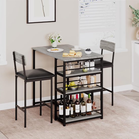Merax Industriële Bartafel – 120x40x105 Cm – Bruin Houtlook Met Zwart Stalen Frame 3 Opbergplanken