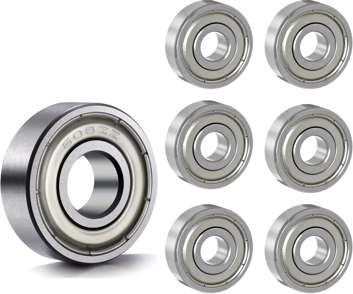 6 x 608ZZ Metaal Kogellagers Dubbele Bescherming Miniatuur Kogellagers voor Scooters Skateboards 8 mm x 22 mm x 7 mm Metal