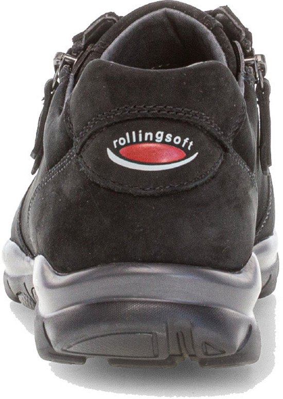 Zwarte Gabor dames sneaker, achterkant met 'rollingsoft' logo.