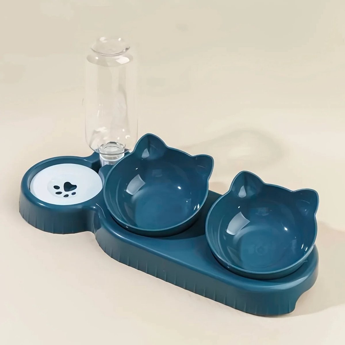 Cissé Katten Voerbak 3-in-1 – Met Waterdispenser & 15° Ergonomische Bakjes – Blauw