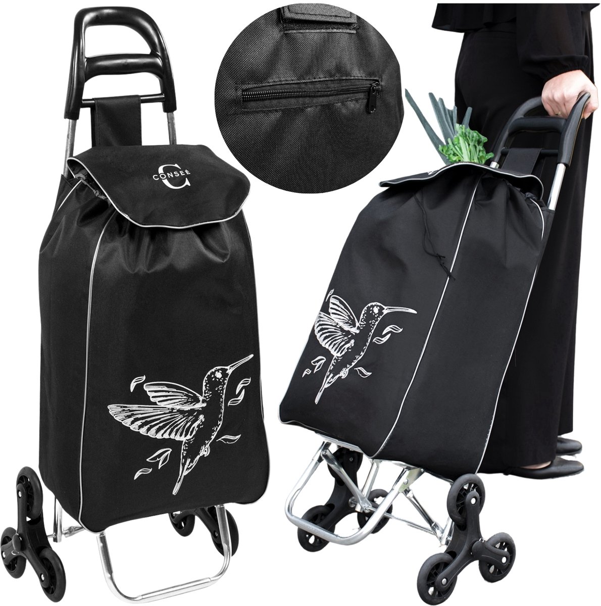 Merkloze boodschappentrolley met wielen, 35L, waterdicht, inklapbaar