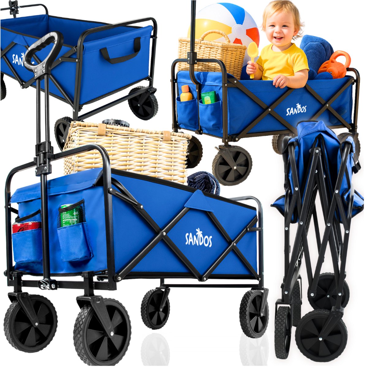 Sandos Sunshine - Opvouwbare Strandwagen - 100kg - Blauw - Veelzijdig Gebruik