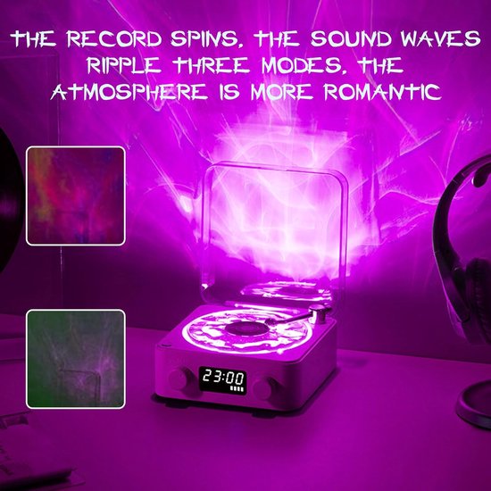 Platenspeler - Platenspeler bluetooth - Vinylspeler - platenspeler met speakers - Bluetooth-luidspreker - draagbare vintage vinylluidspreker met oceaangeluid en witte ruis - met instelbaar licht en timer voor slaapkamer, feest（Paars） — afbeelding 3
