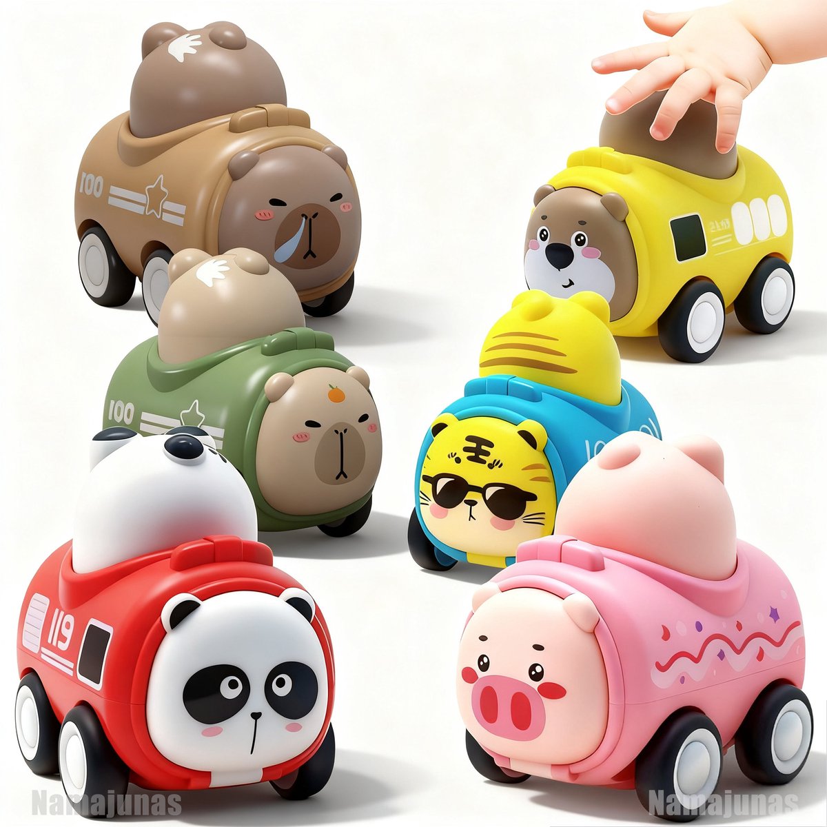 Namajunas - Speelgoed auto - Capybara auto- Vanaf 1 jaar jongens en meisjes - 6 stuks auto speelgoed baby dierenraceauto - Capibara - Press-and-go speelgoedvoertuigenset voor peuters 10-12-18 maanden - cadeau voor kinderen van 1 2 3 jaar