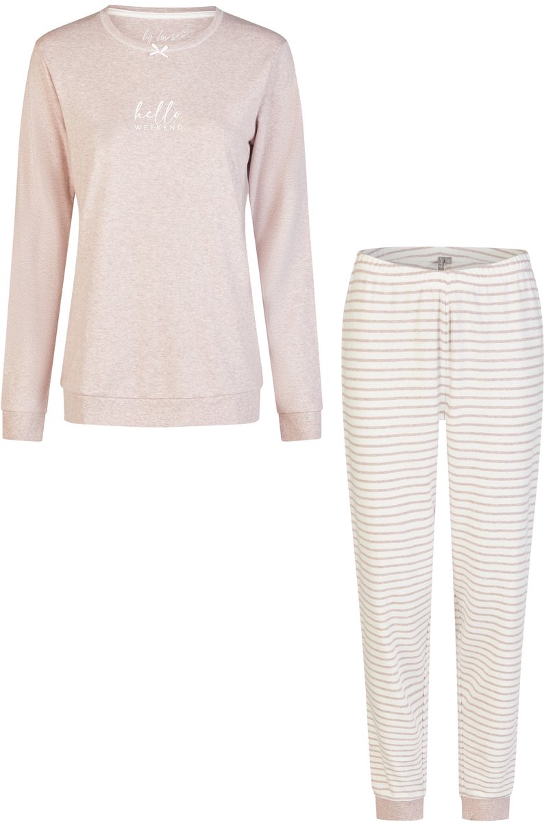 By Louise Dames Pyjama Set Lang Interlock Roze/Wit Gestreept