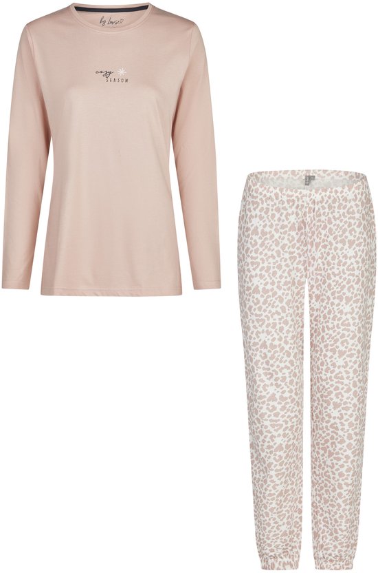By Louise Dames Pyjama Set Lang Katoen Roze Dierenprint - Maat S