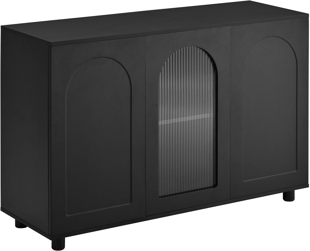 Merax Dressoir met Glazen Deur – Push-to-Open en Verstelbare Planken – Modern Opbergmeubel 120x40x78.5 cm – Zwart