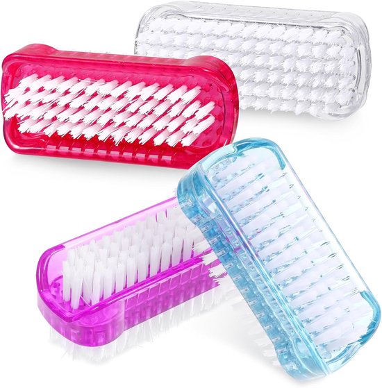 4 Stukjes Plastic Handborstels - Nagelborstel met Harde Haren - Dubbelzijdige Vingernagelborstel - Nagel Scrubber Schoonmaakborstel voor Handen en Vingernagels