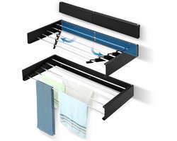 Sensova Wanddroogrek Inklapbaar - Ruimtebesparend Wasdroogrek Voor Muurmontage Met 5 Aluminium Staven – Sterk En Duurzaam Droogrek Hangend Voor Kleding Handdoeken En Lakens - Ideaal Wasrek Voor Kleine Ruimtes Binnen En Buiten