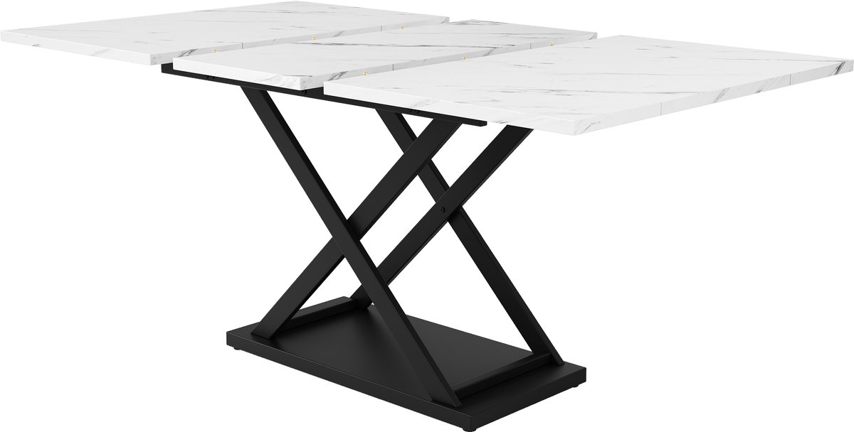 Eettafel Uitschuifbaar - 120-160 x 80 cm - Keukentafel Met Gekruiste Poten - Marmerlook -