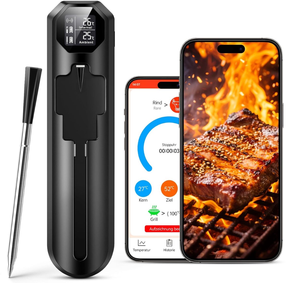 Vleesthermometer Draadloos - kerntemperatuurmeter Bluetooth - BBQ Accessoires