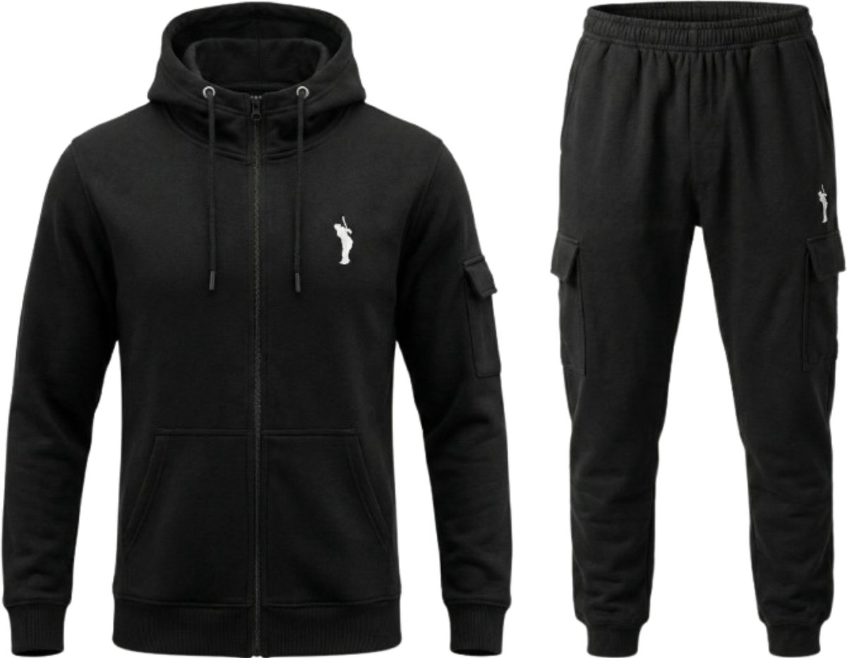 Hitman - Trainingspak Heren - Joggingpak Heren - Sportkleding Heren - Cadeau voor Man - Cargo Stijl - 7 Zakken - Katoen - Zwart - Maat S
