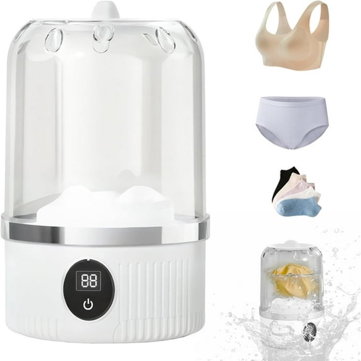 Draagbare mini-wasmachine, verbeterde mini-wasmachine, oplaadbare draadloze wasmachine met wastrommel, geschikt voor bh's, ondergoed, sokken en andere kleding.