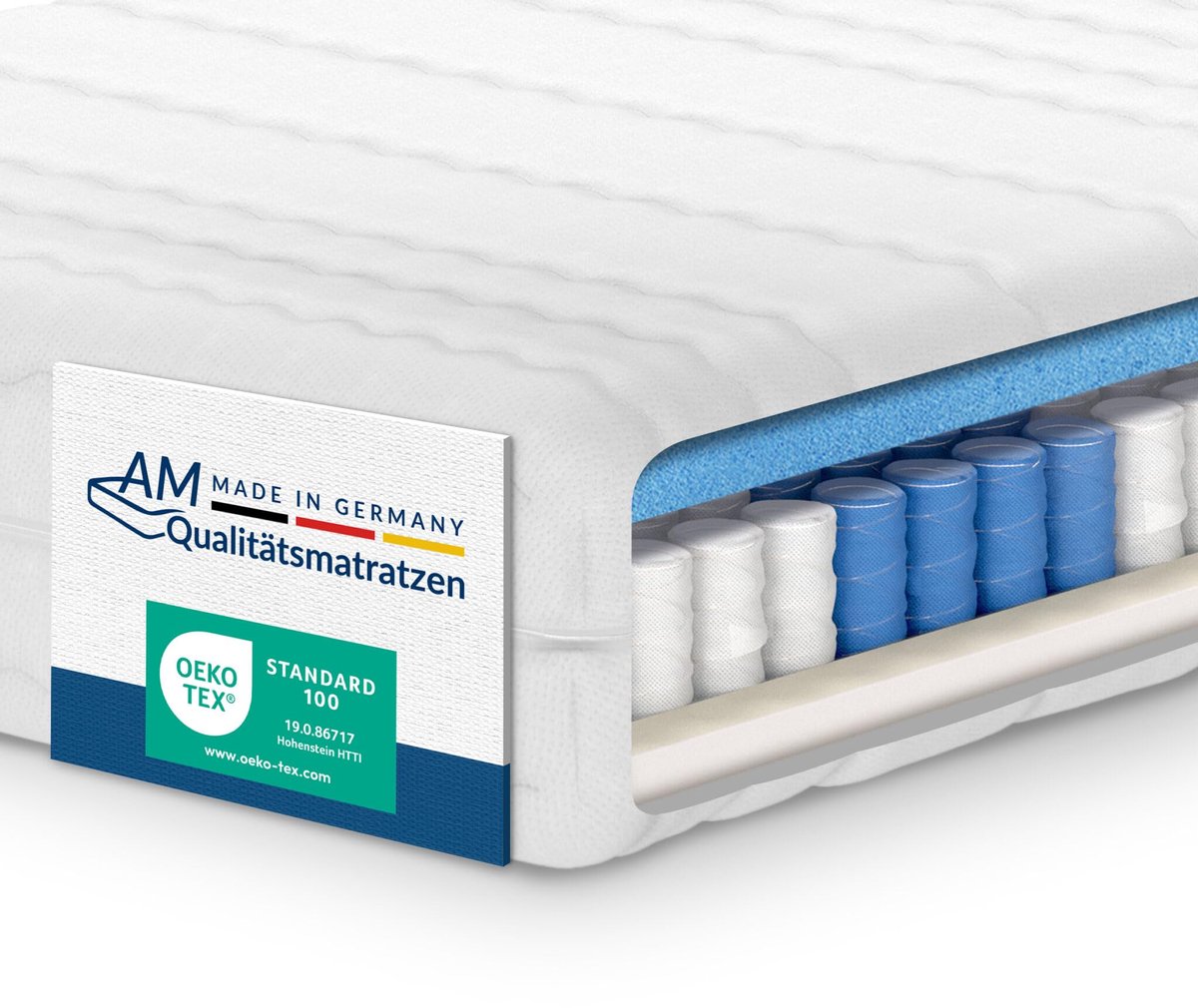 AM Qualitätsmatratzen 7-zone pocketveringmatras 140 x 200 cm H2 - Made in Germany - Ergonomisch matras met wasbare hoes - OEKO TEX - Verende matras 21cm hoog