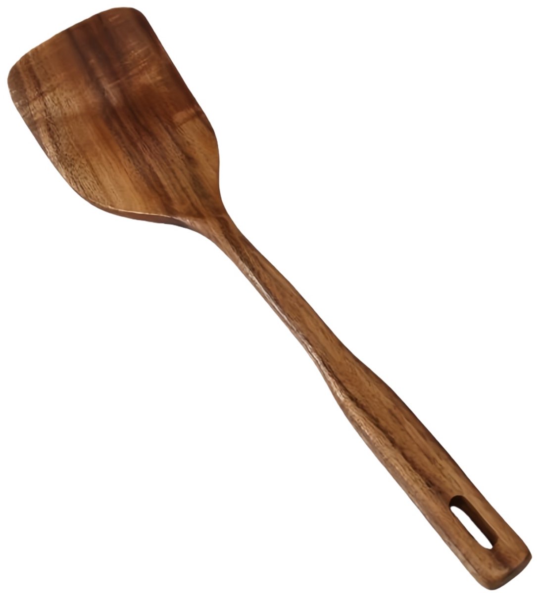 1 stuk - Gebogen spatel - Anti-aanbakpan - Lange steel - 37*8,8*3 cm - Teak - Afbeeldingskleur