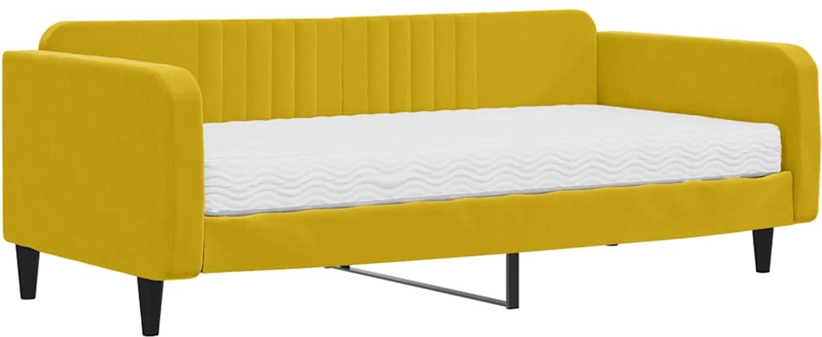 vidaXL Slaapbank - met - matras - 100x200 - cm - fluweel - geel