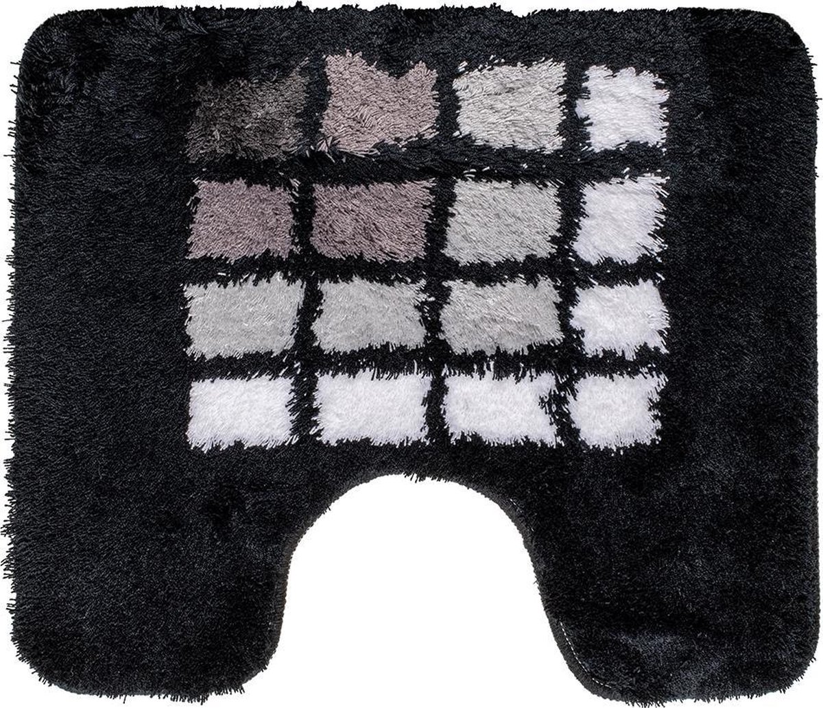 Toiletmat zwart met witte blokjes-Antislip onderkant-WC mat-met uitsparing