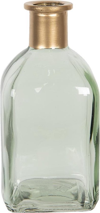 Clayre & Eef Vaas 6* 6*13 cm Groen Glas Vierkant Glazen Vaas Bloempot Binnen