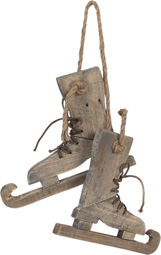 Clayre & Eef Decoratie Schaatsen 26x4x20 cm Bruin Hout