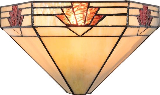 LumiLamp Wandlamp Tiffany 5LL-5213 31*15*17 cm  - Beige Rood Kunststof Glas