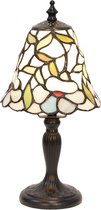 LumiLamp Tiffany Tafellamp Ø 16x31 cm Beige Geel Glas Kunststof Bloemen Tiffany Bureaulamp
