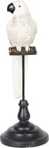 Clayre & Eef Decoratie Beeld Papegaai 9*11*27 cm Zwart, Wit Kunststof Decoratief Figuur Decoratieve Accessoires Woonaccessoires