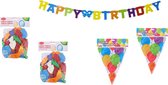 Feestversiering - Feestartikelen - Gekleurde ballonnen 23cm 100 stuks - Happy Birthday slinger - Gekleurde vlaggenlijn 2 stuks
