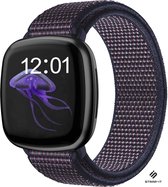 Nylon Smartwatch bandje - Geschikt voor  Fitbit Sense nylon band - indigo blauw - Maat: L - Strap-it Horlogeband / Polsband / Armband