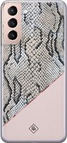 Samsung S21 Plus hoesje siliconen - Snake print | Samsung Galaxy S21 Plus case | Roze | TPU backcover transparant