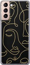 Samsung S21 Plus hoesje siliconen - Abstract faces | Samsung Galaxy S21 Plus case | zwart | TPU backcover transparant