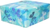 Inpakpapier/cadeaupapier - blauw - wit/blauwe vlinders - 200 x 70 cm - Cadeauverpakking kadopapier