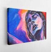 Onlinecanvas - Schilderij - The Girl. Emotion. Watercolor Portrait A Beautiful Girl Art Horizontal Horizontal - Multicolor - 60 X 80 Cm