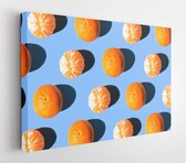 Fruit pattern mandarins isolated on blue or mint background, top view  - Modern Art Canvas - Horizontal - 1569425299 - 40*30 Horizontal