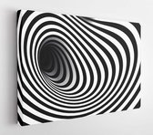 Vector optical art illusion of striped geometric black and white abstract line surface with flowing like a hypnotic wormhole tunnel. Optical illusion style design. - Modern Art Can