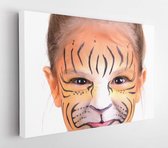 Beautiful young girl with face painted like a tiger  - Modern Art Canvas  - Horizontal - 166820021 - 50*40 Horizontal