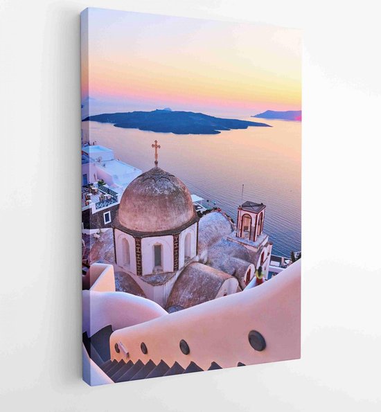 Onlinecanvas - Schilderij - View Thira Town At Sunset. Santorini. Greece Art Vertical Vertical - Multicolor - 50 X 40 Cm
