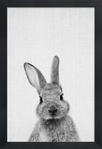 JUNIQE - Poster met houten lijst Konijn zwart-wit foto -13x18 /Wit &
