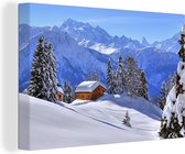 Peintures sur toile - Cabane dans le paysage hivernal de la Suisse - 60x40 cm - Décoration murale