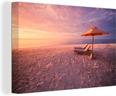 Coucher de soleil sur deux transats sur la plage toile 2cm 30x20 cm - petit - Tirage photo sur toile (Décoration murale salon / chambre) / Mer et plage