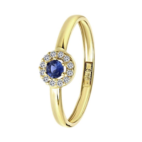 Lucardi Dames ring met wit&blauwe zirkonia - Ring - Cadeau - Moederdag - 14 Karaat Goud - Geelgoud